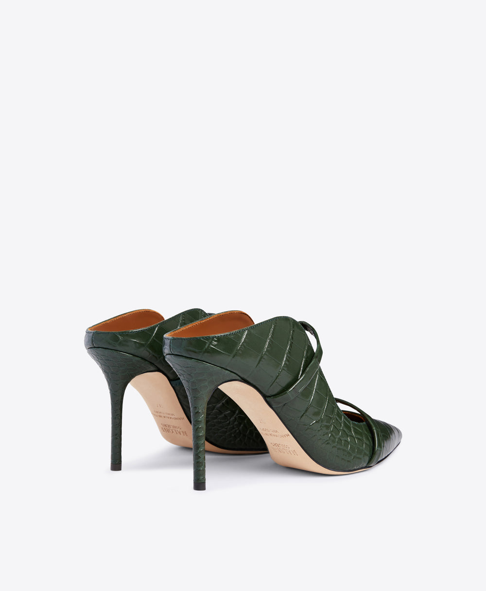 Double Strap Mules in Pine Green - Pointed Toe on Stiletto | Malone Souliers