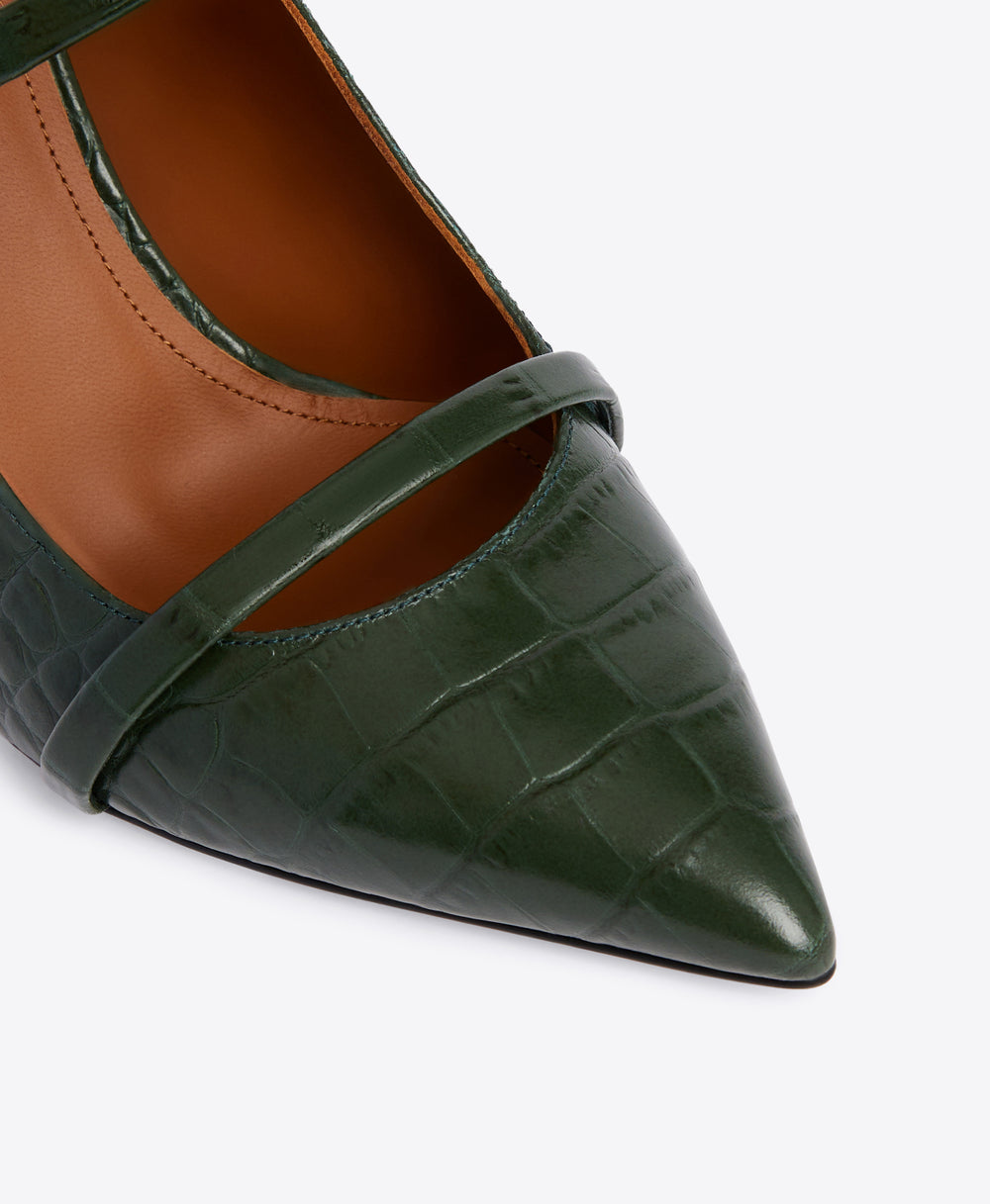 Double Strap Mules in Pine Green - Pointed Toe on Stiletto | Malone Souliers