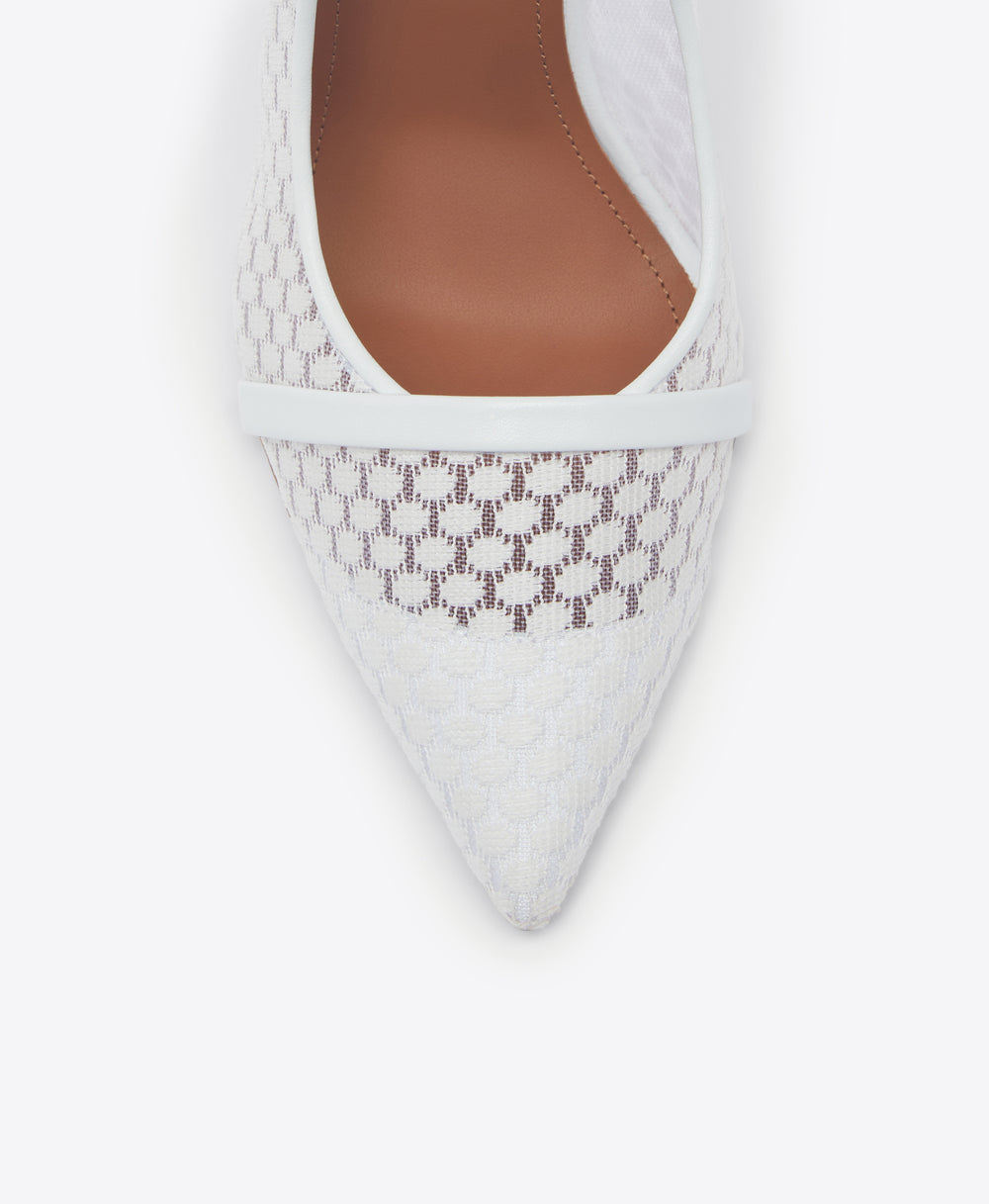 Malone Souliers Maureen 100mm White Lace Mesh Heeled Pumps