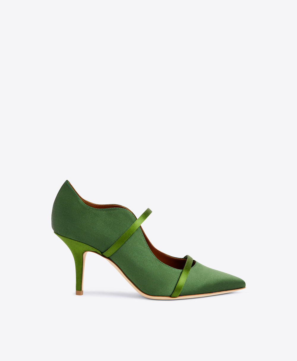 Women's Green Satin Heeled Pumps Malone Souliers