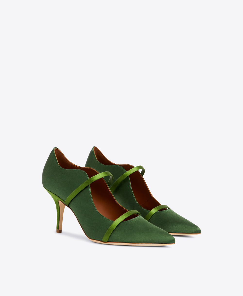 Women's Green Satin Heeled Pumps Malone Souliers