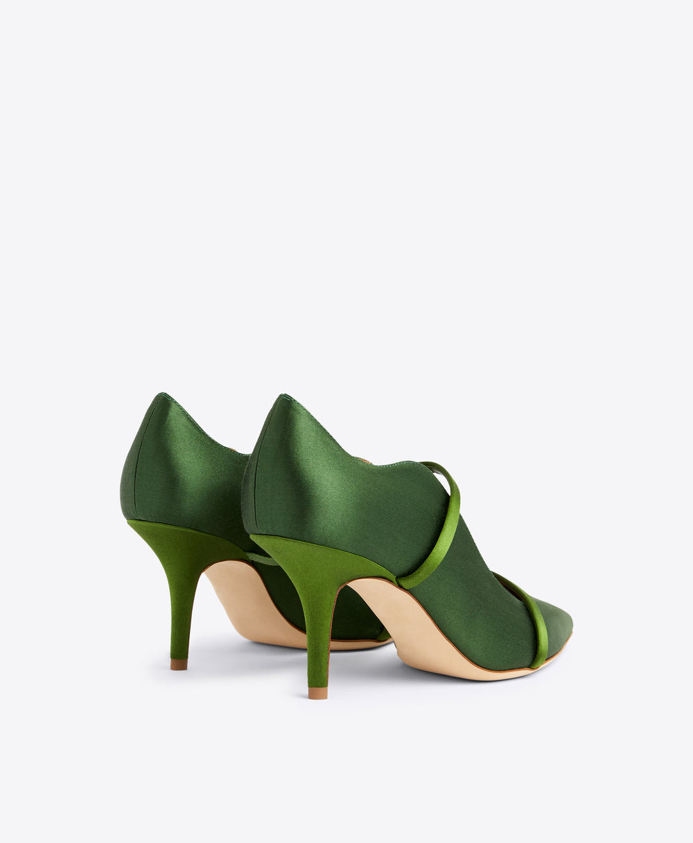 Women's Green Satin Heeled Pumps Malone Souliers