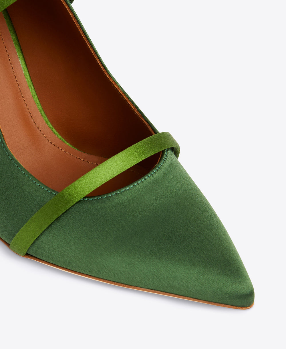 Women's Green Satin Heeled Pumps Malone Souliers