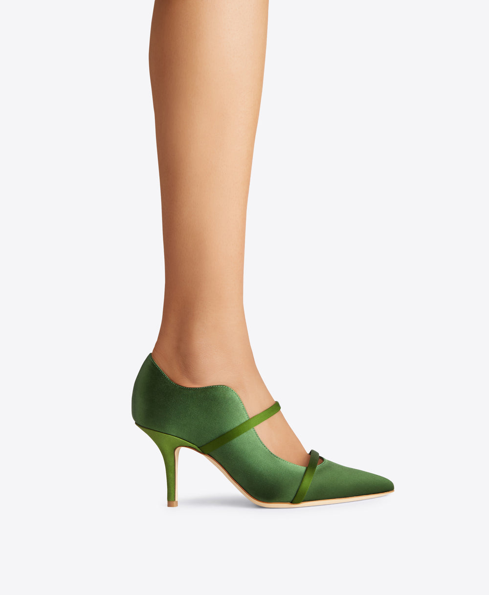 Women's Green Satin Heeled Pumps Malone Souliers