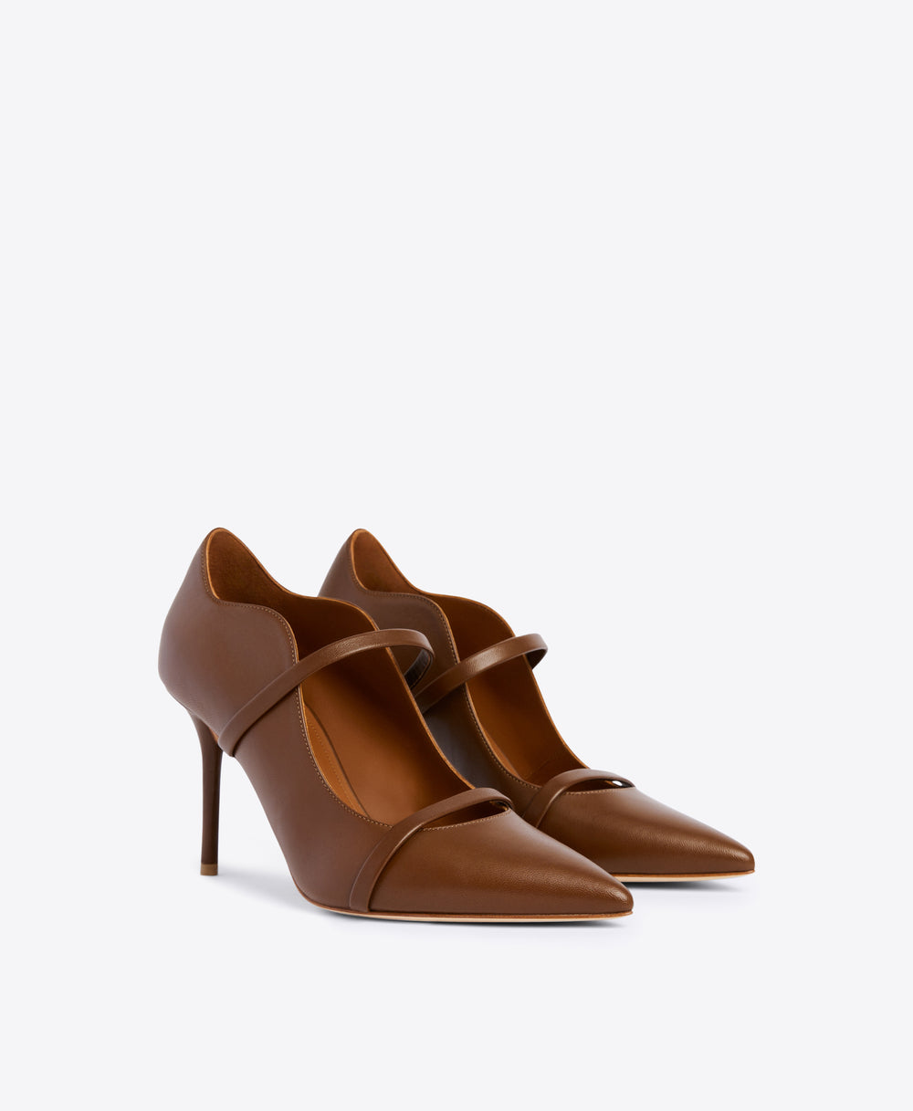 Double Strap Dark Brown Leather Stiletto Pumps - Pointed Toe | Malone Souliers 