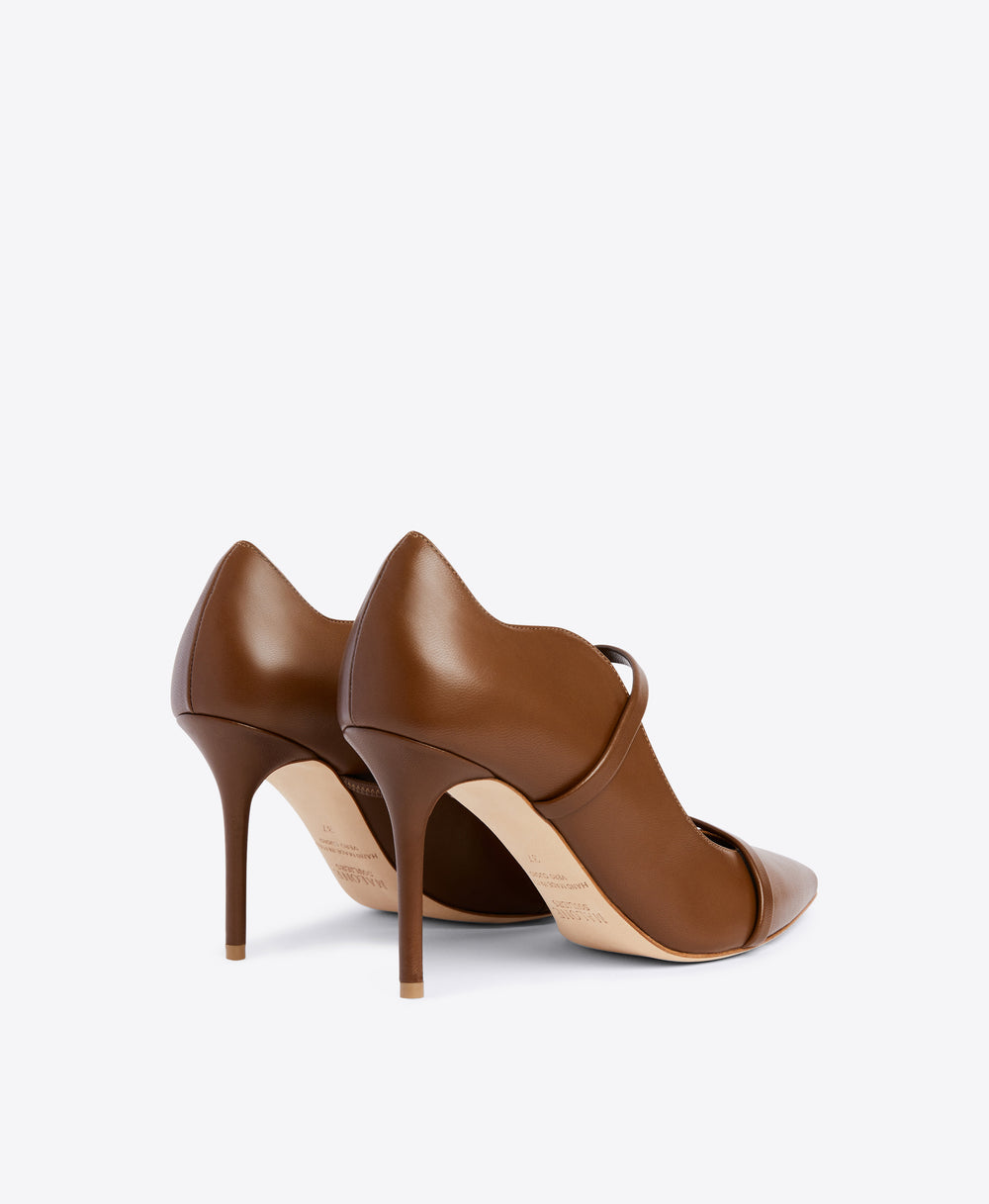 Double Strap Dark Brown Leather Stiletto Pumps - Pointed Toe | Malone Souliers 