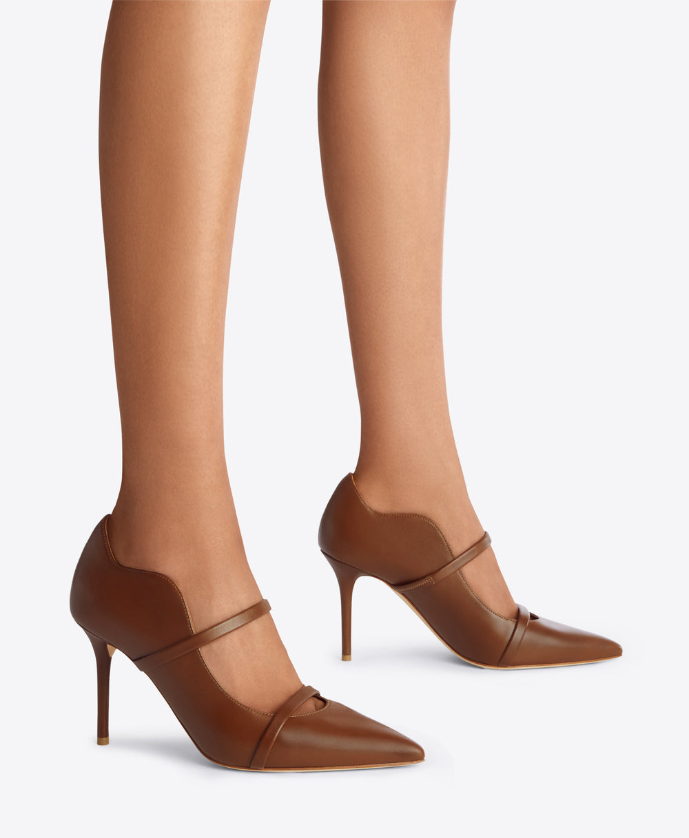 Double Strap Dark Brown Leather Stiletto Pumps - Pointed Toe | Malone Souliers 