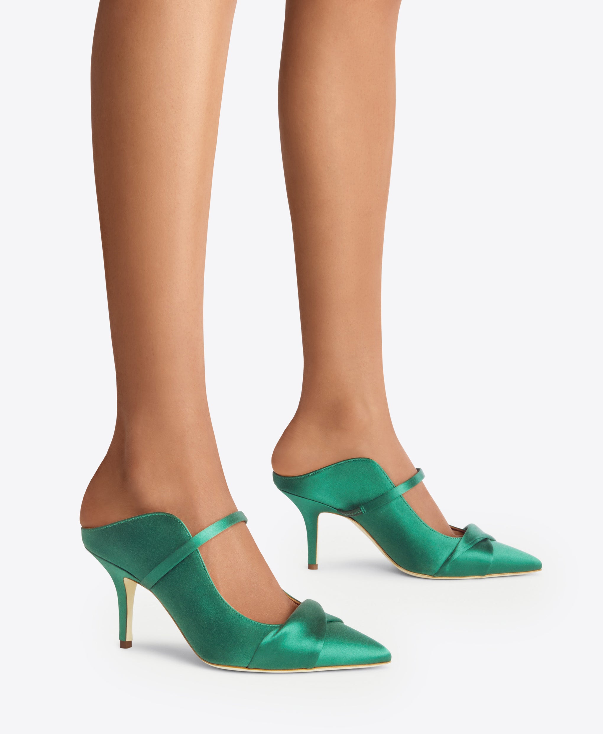 Malone Souliers Maureen 70mm Dark Green Satin Heeled Mules