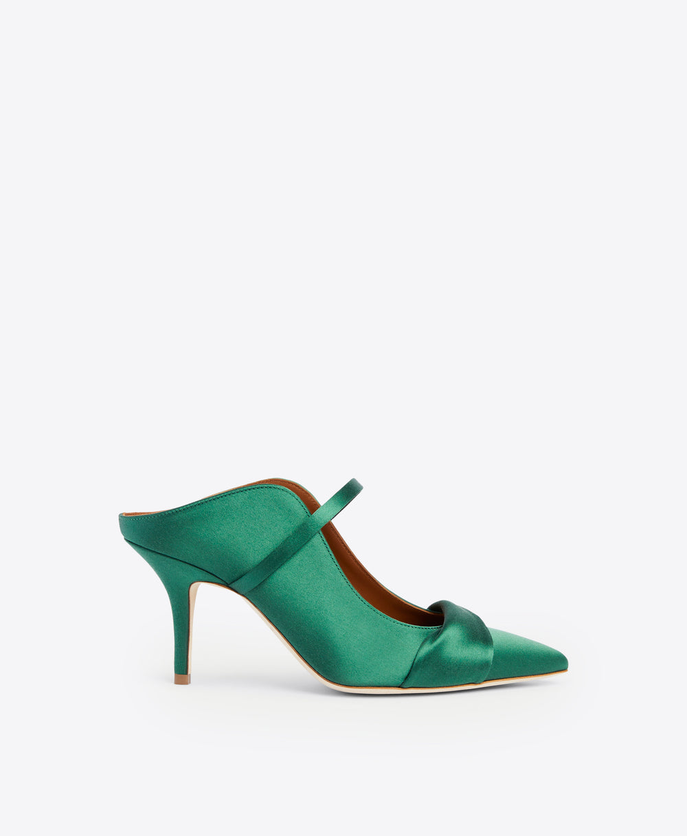 Malone Souliers Maureen 70mm Dark Green Satin Heeled Mules