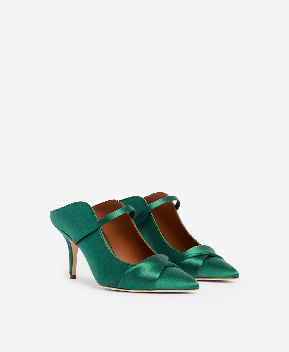 Malone Souliers Maureen 70mm Dark Green Satin Heeled Mules