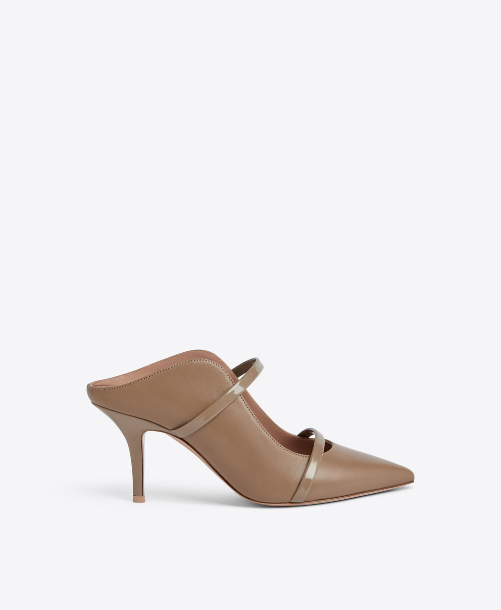 Malone Souliers Maureen 70 Taupe Leather Heeled Mules 