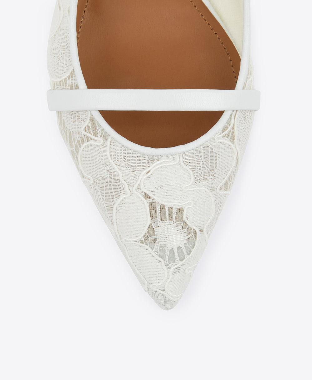 Women's White Lace Mesh  Flat Mules Malone Souliers