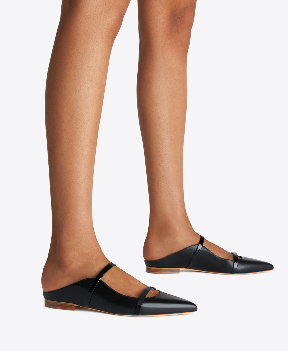 Malone Souliers Maureen Flat Black Leather Mules