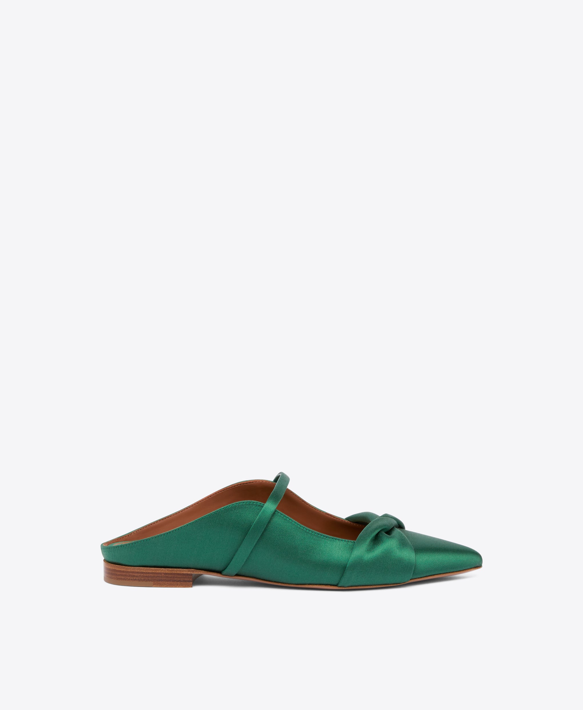 Malone Souliers Maureen Dark Green Satin Flat Mules