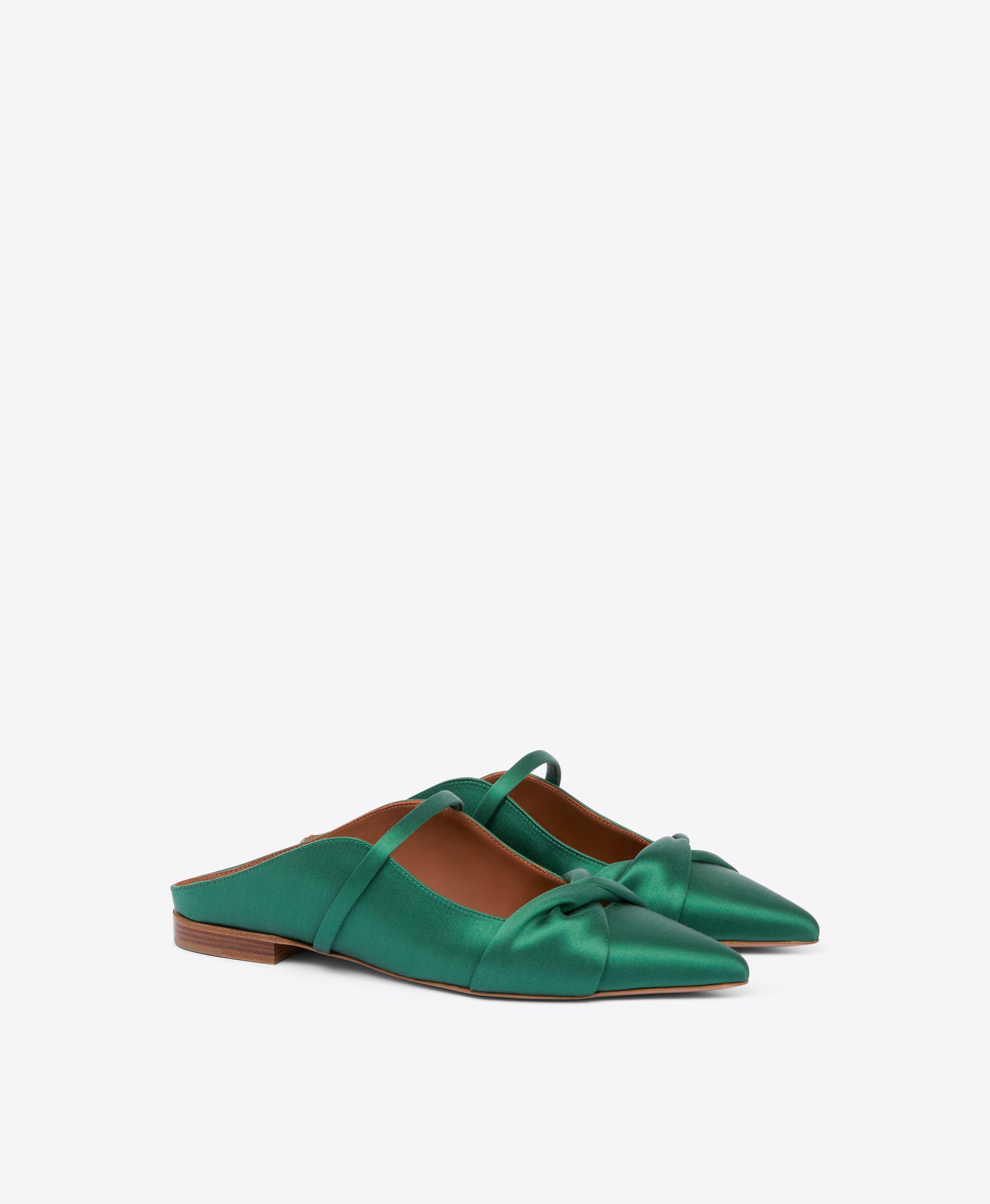 Malone Souliers Maureen Dark Green Satin Flat Mules