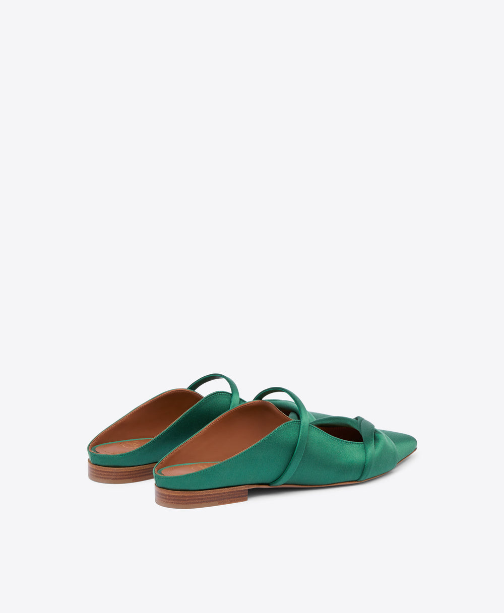 Malone Souliers Maureen Dark Green Satin Flat Mules