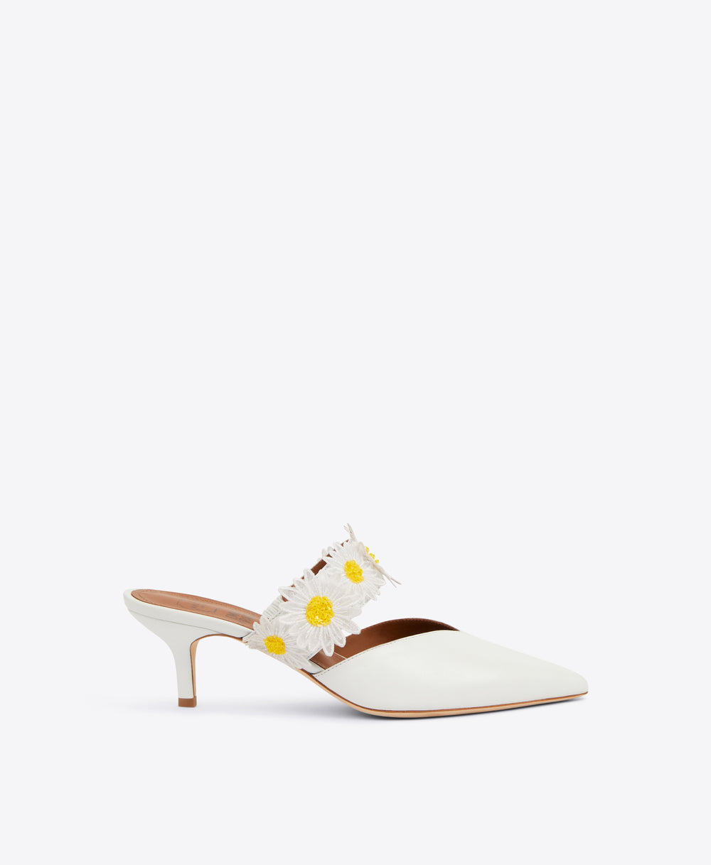 Women's White Leather Pointed Mules Malone Souliers