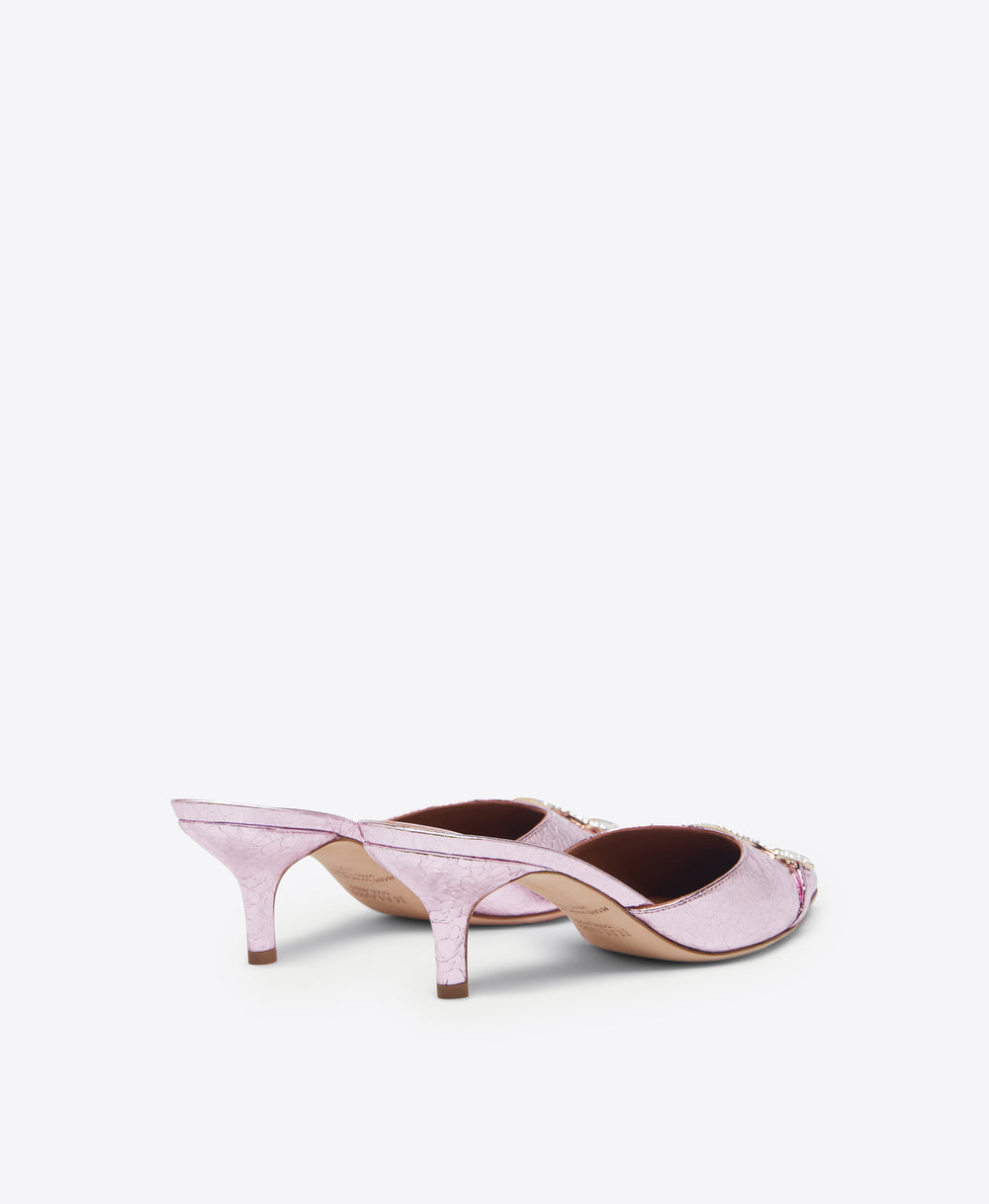 Malone Souliers Missy 45mm Pink Mirror Leather Kitten Heel Mules