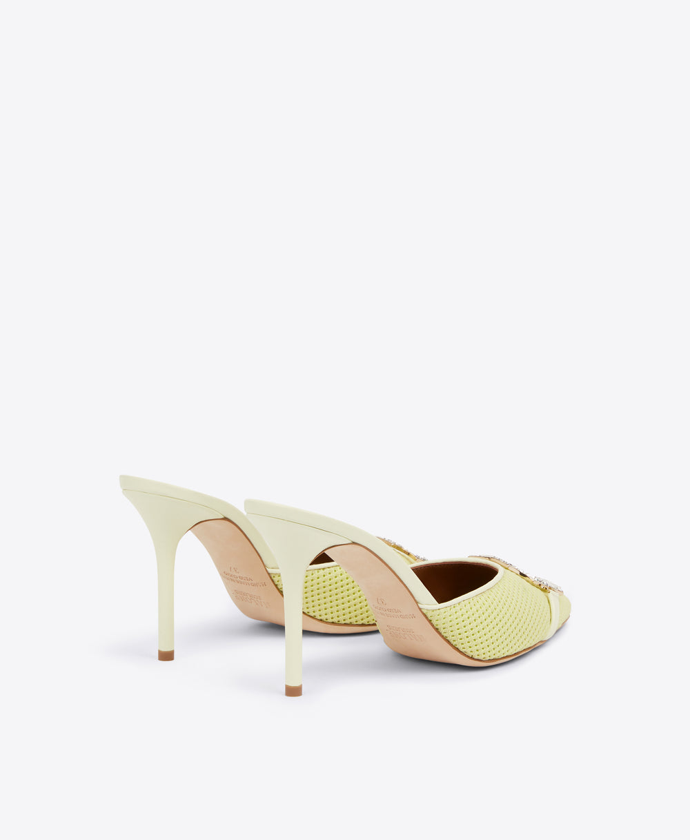 Women's Yellow Mesh Heeled Mules with Crystal Crest Malone Souliers