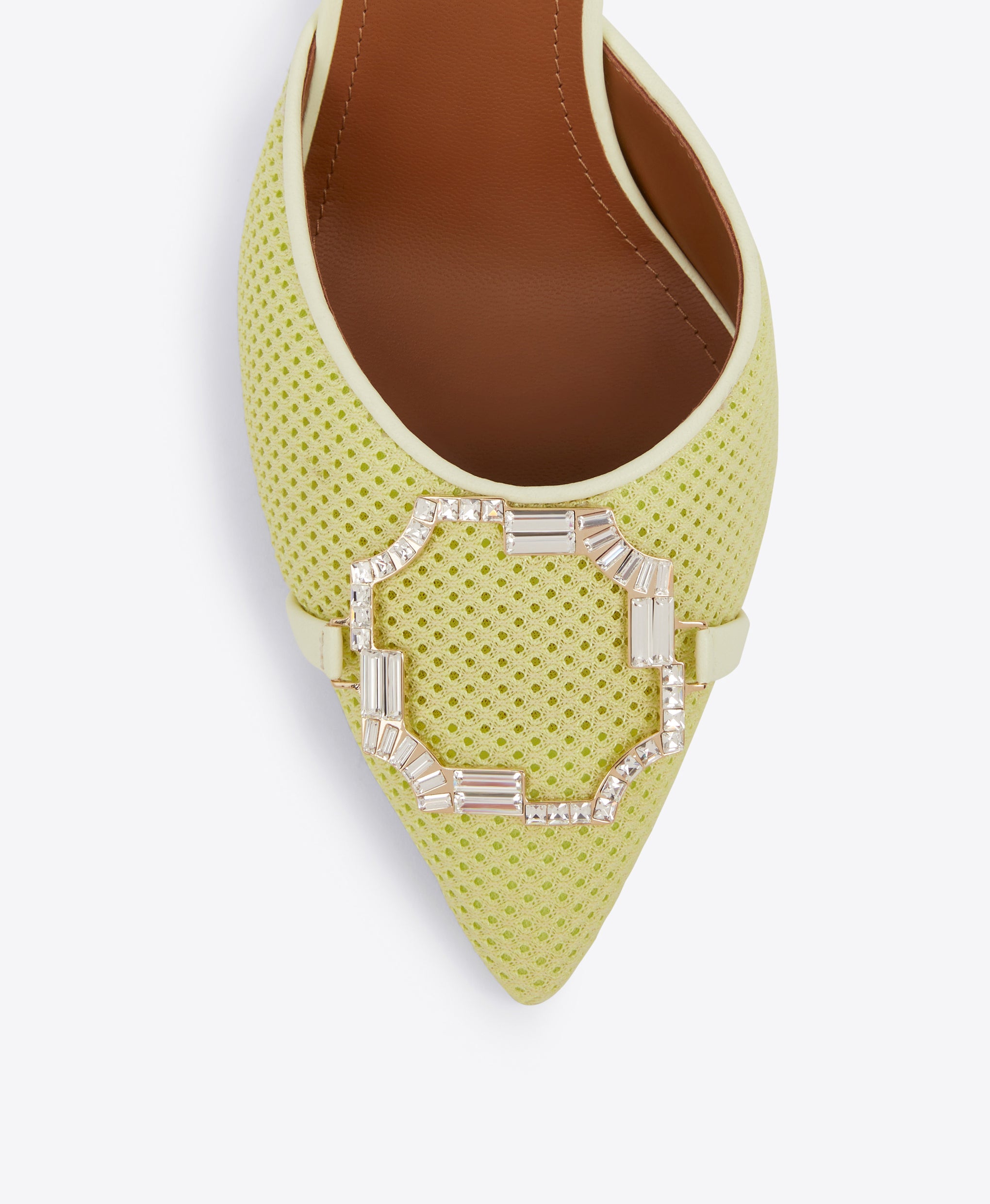 Women's Yellow Mesh Heeled Mules with Crystal Crest Malone Souliers