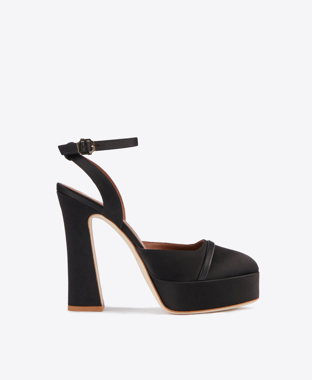 Women's Black Satin Platform Sandals Malone Souliers