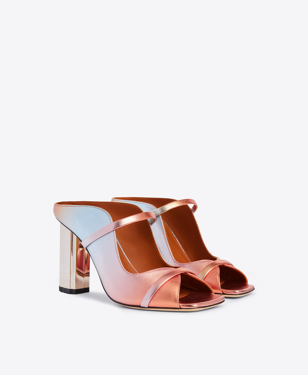 Double Strap Sandals in Sunset Ombré - Logo Block Heel | Malone Souliers