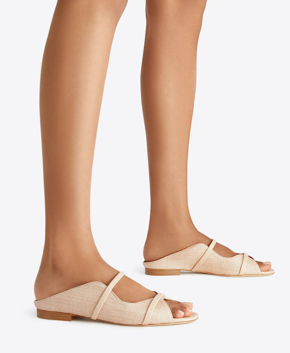 Malone Souliers Norah Beige Raffia Flat Sandal Mules