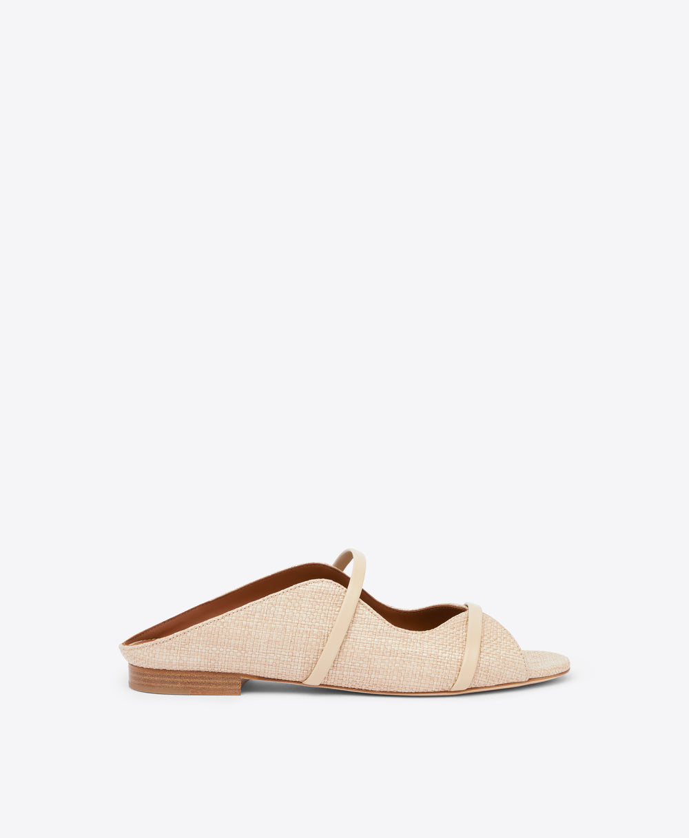 Malone Souliers Norah Beige Raffia Flat Sandal Mules