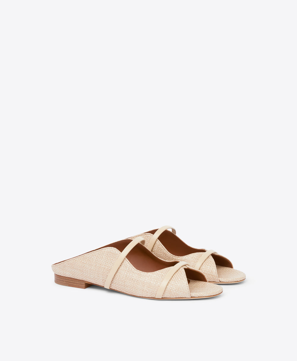 Malone Souliers Norah Beige Raffia Flat Sandal Mules