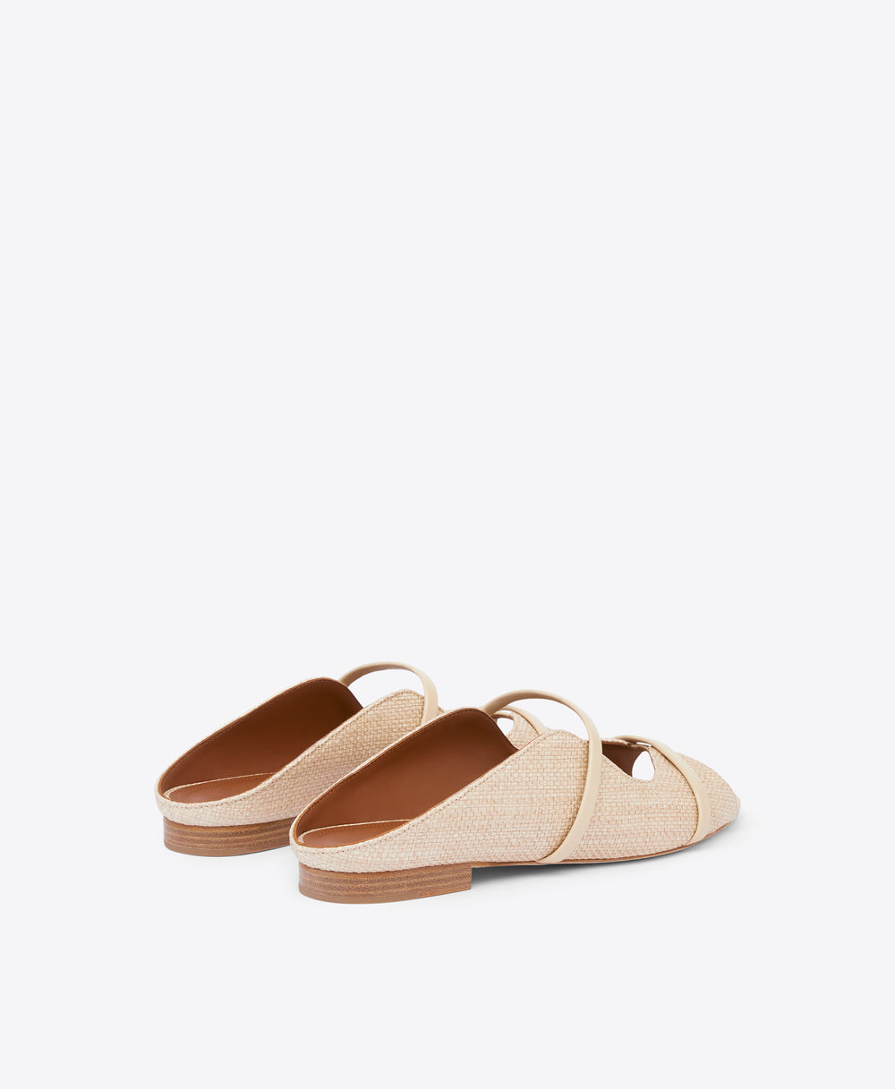 Malone Souliers Norah Beige Raffia Flat Sandal Mules