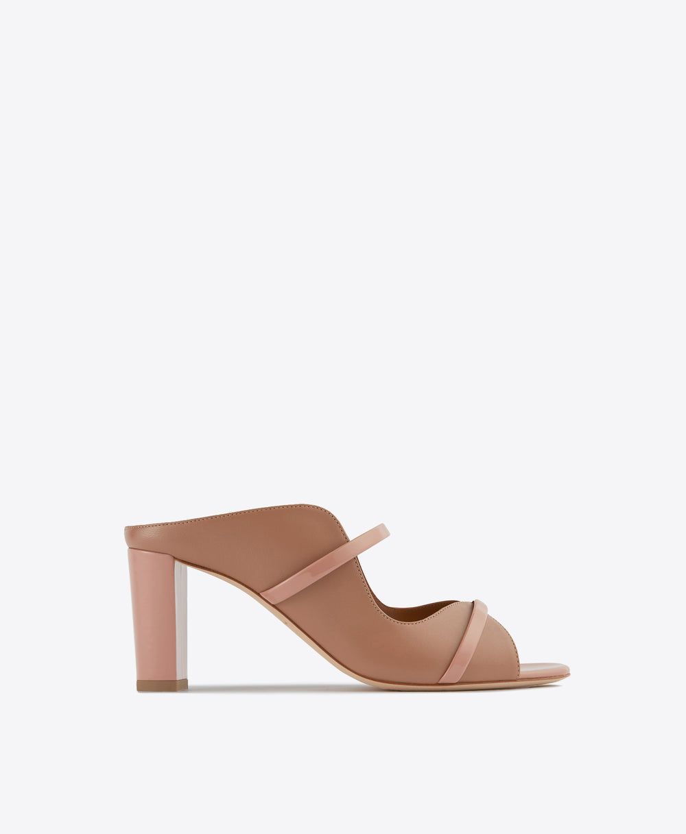 Women's Nude Leather Block Heel Mules Malone Souliers