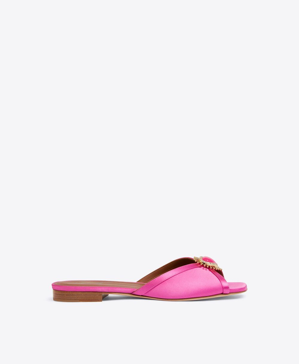 Women's Pink Satin Flat Sandals Malone Souliers