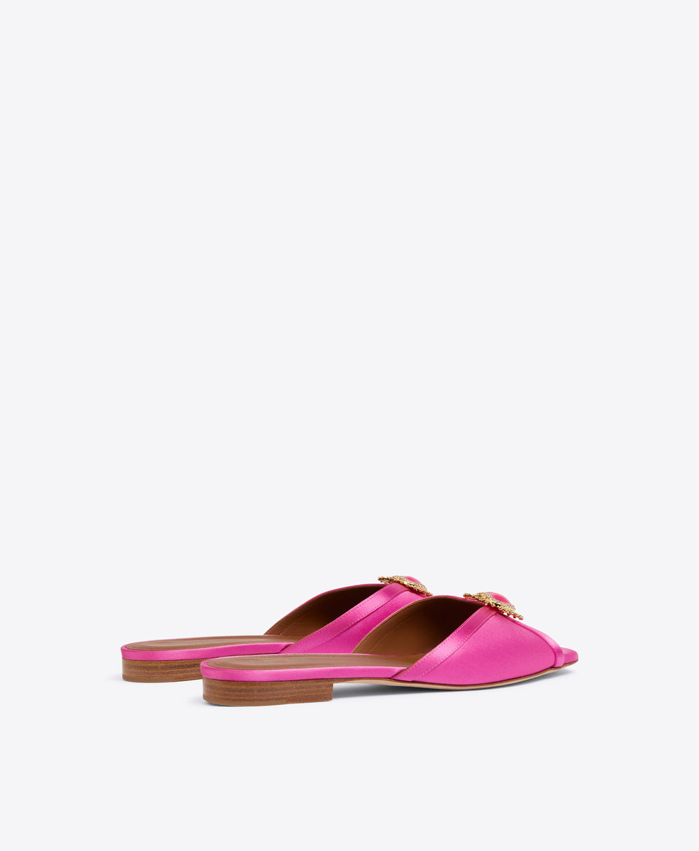 Women's Pink Satin Flat Sandals Malone Souliers