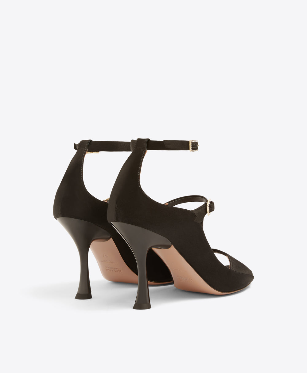 Riley 90 Black Satin Heeled Sandals Malone Souliers