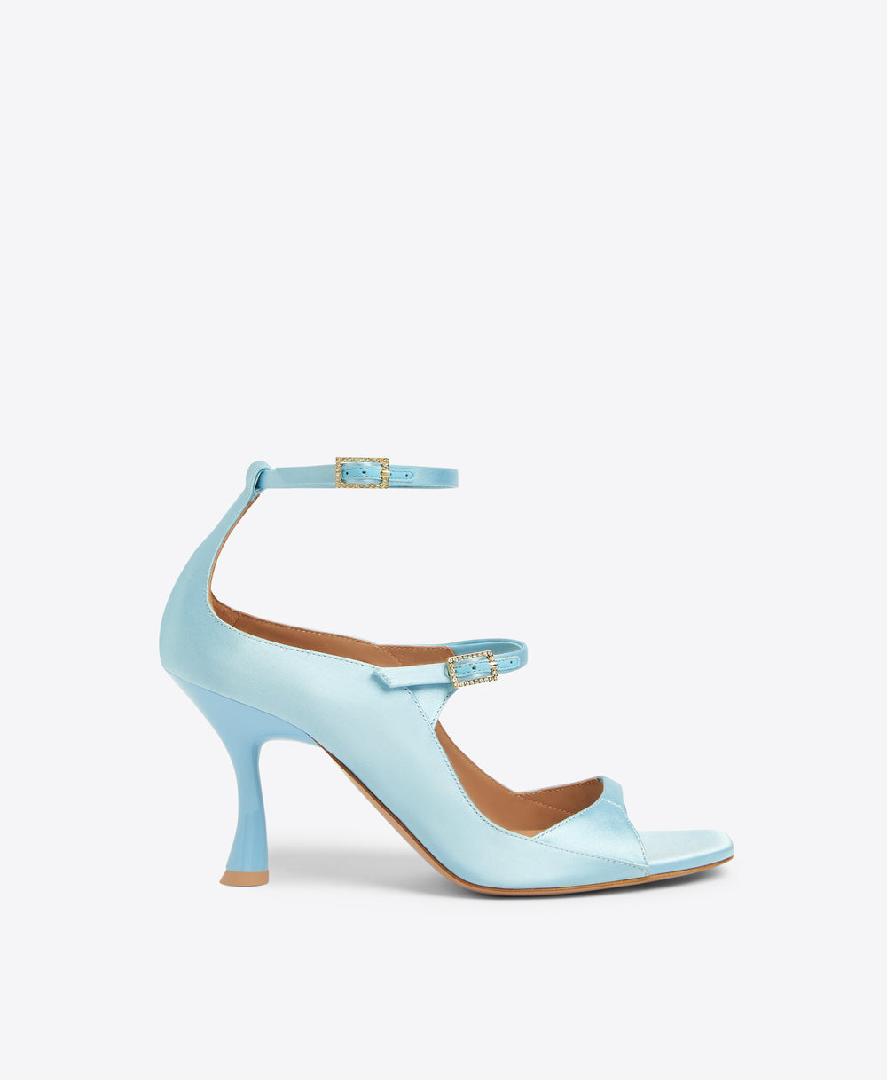 Riley 90 Baby Blue Satin Heeled Sandals Malone Souliers