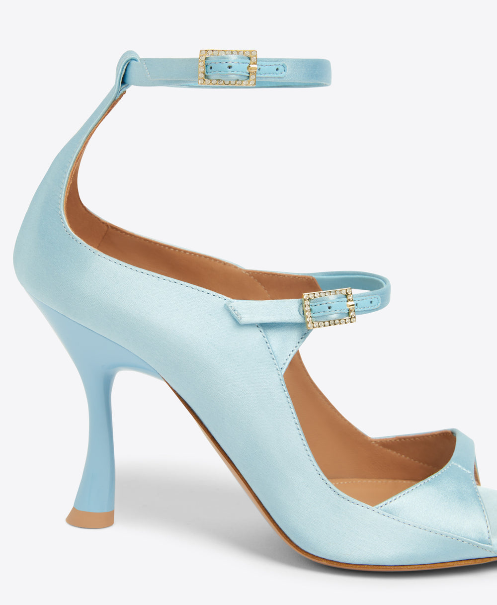 Riley 90 Baby Blue Satin Heeled Sandals Malone Souliers