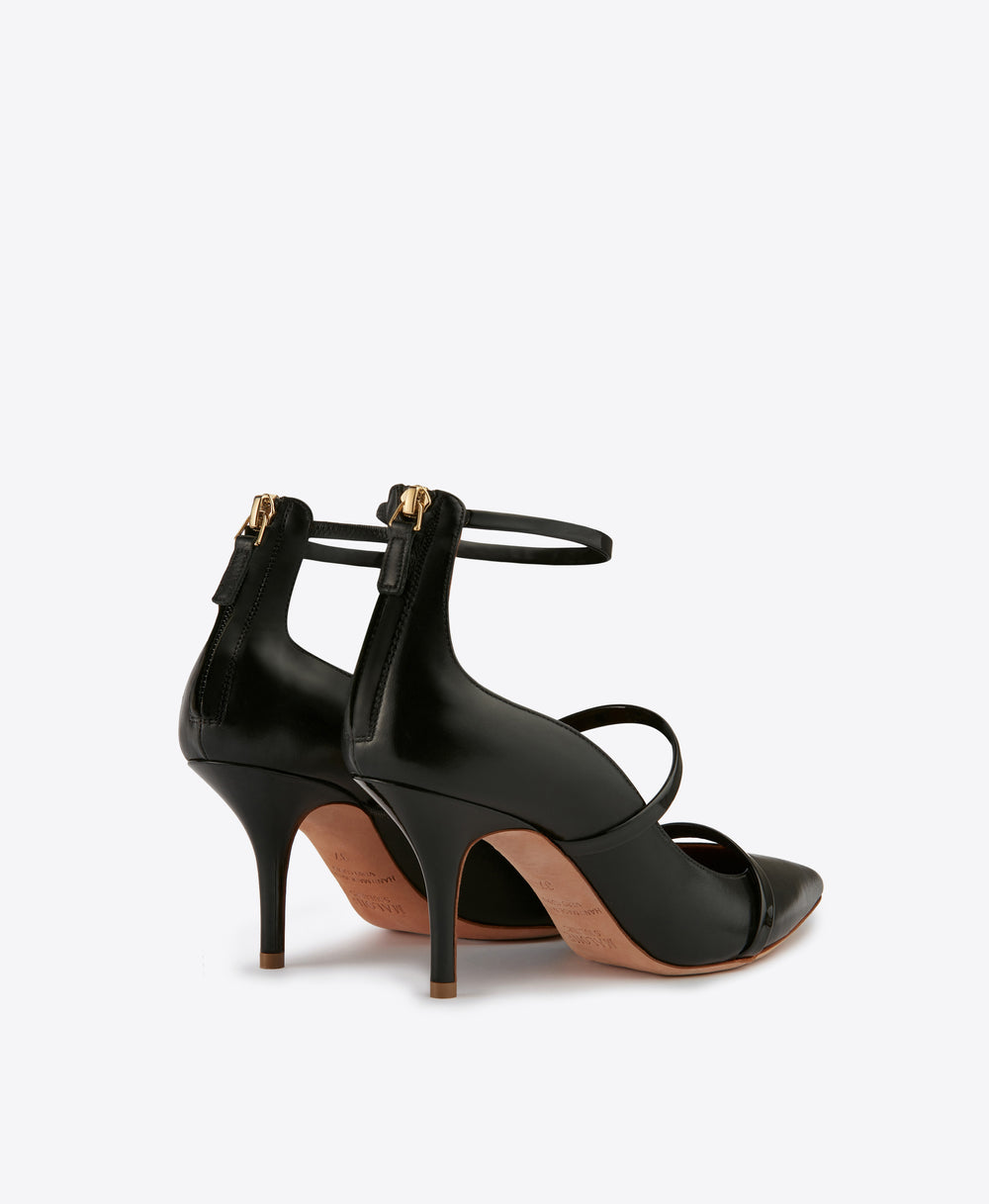 Women's Black Leather Pumps with Heel and Pointed Toe Malone Souliers