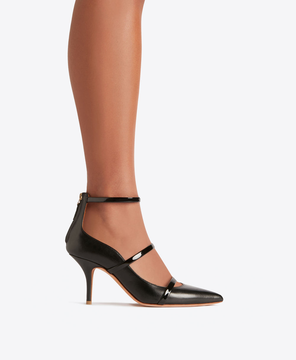 Women's Black Leather Pumps with Heel and Pointed Toe Malone Souliers