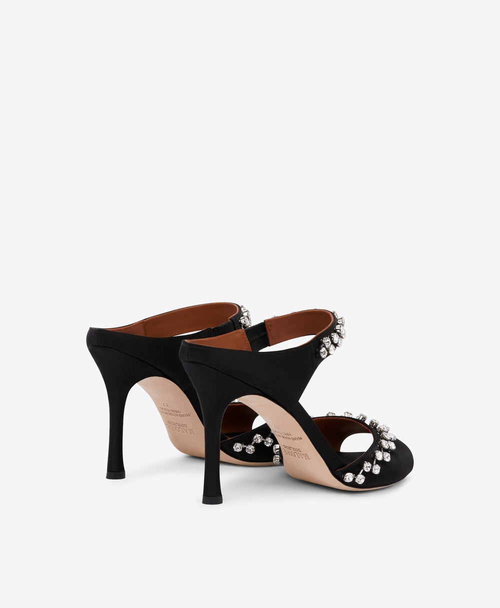 Tala 90 Black Satin Sandals| Malone Souliers