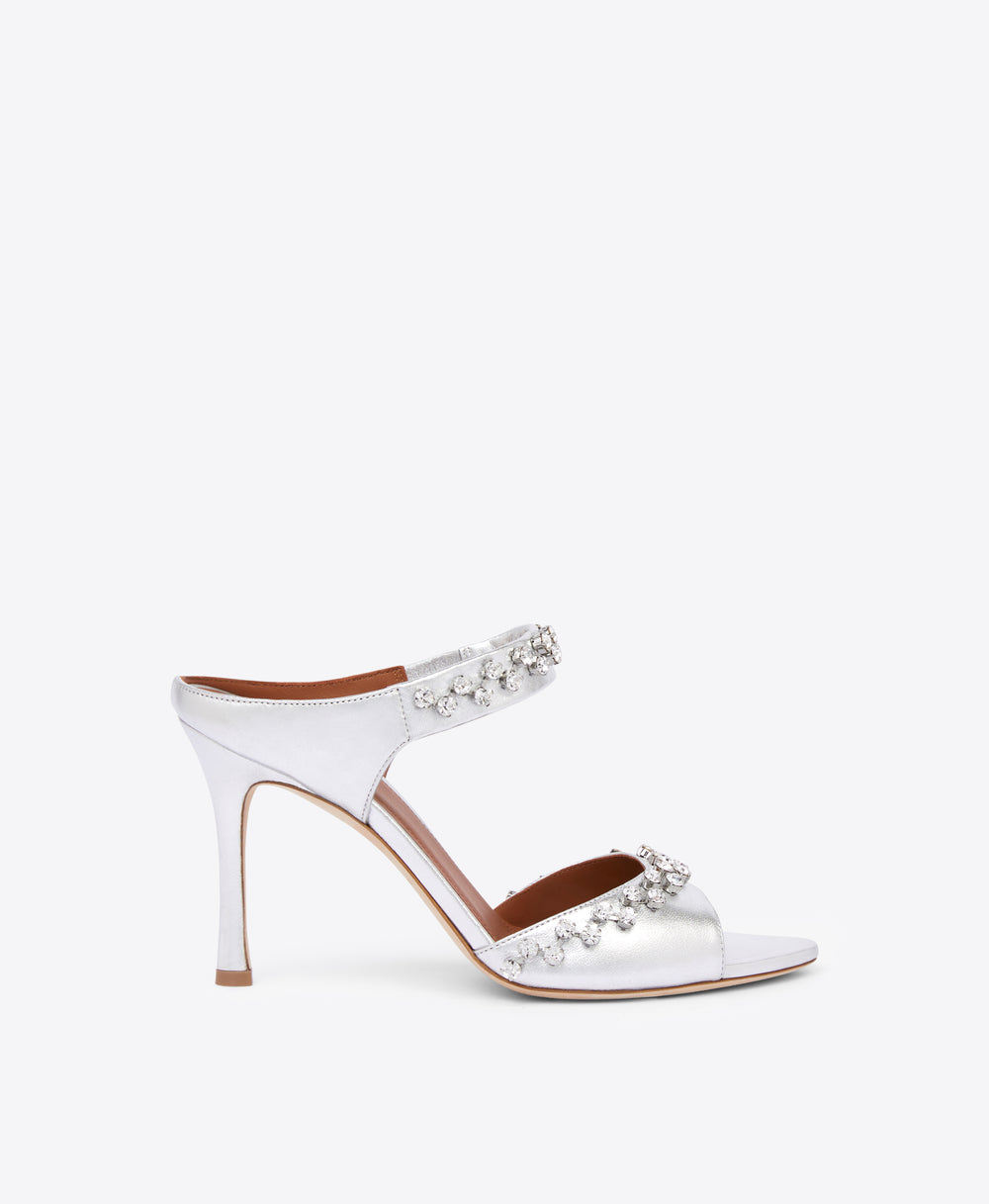 Tala 90 Silver Metallic Nappa Leather Sandals| Malone Souliers