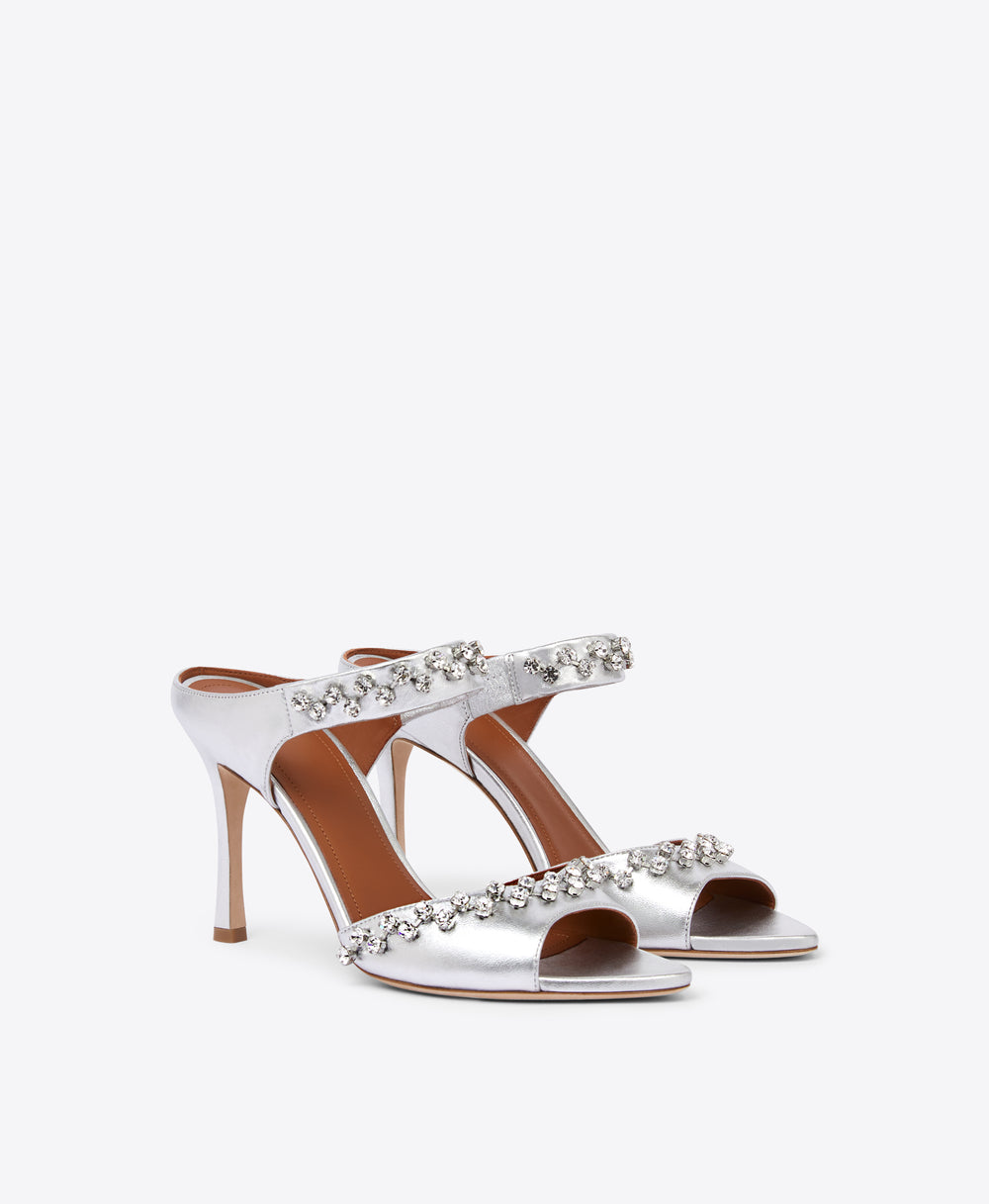 Tala 90 Silver Metallic Nappa Leather Sandals| Malone Souliers