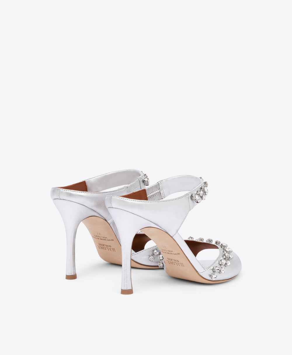 Tala 90 Silver Metallic Nappa Leather Sandals| Malone Souliers