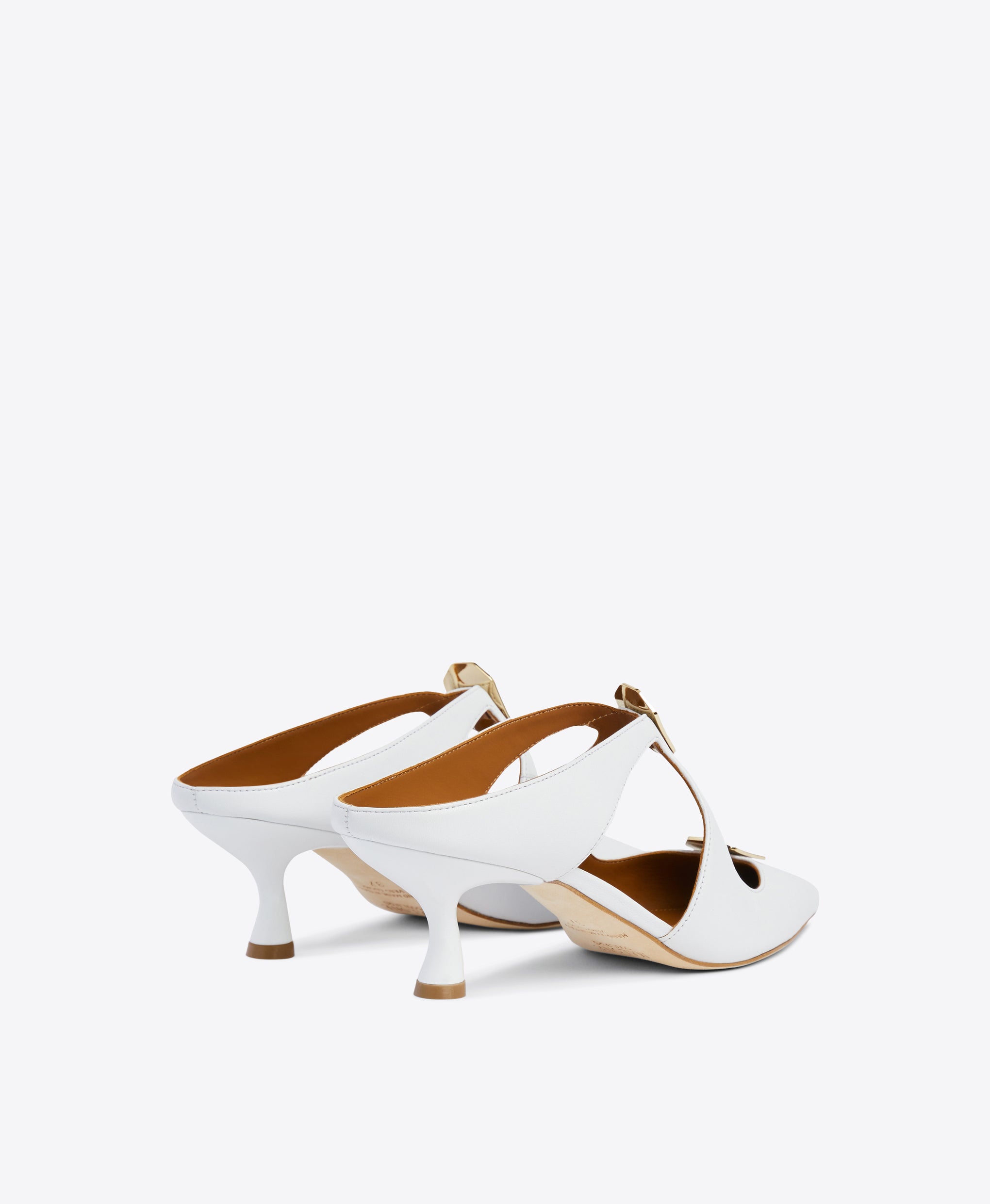 White Nappa Cut-out Mules - Pointed Toe with Ornaments on Curved Heel | Malone Souliers