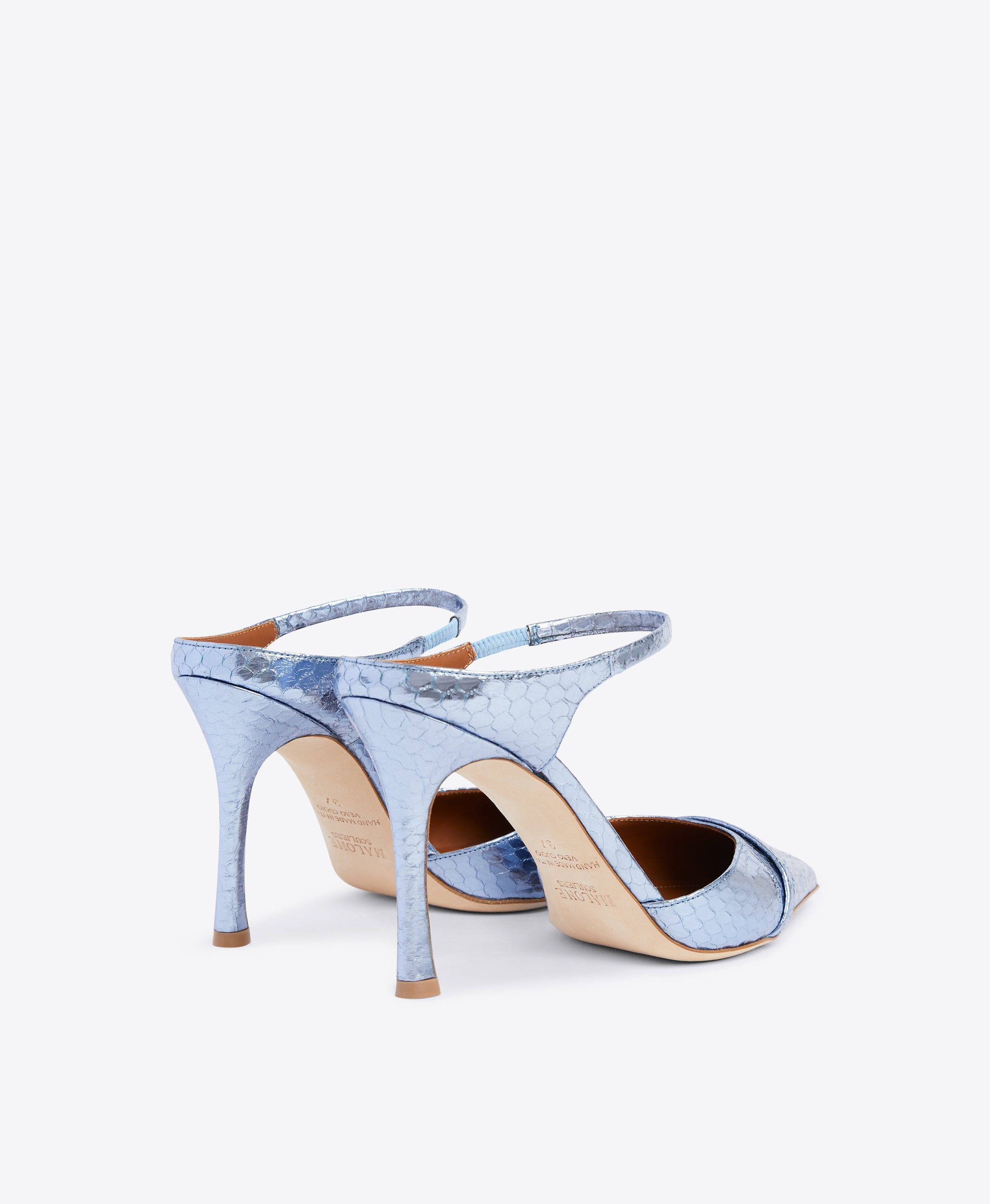 Double Strap Mules in Steel Blue - Pointed Toe on Flared Stiletto | Malone Souliers