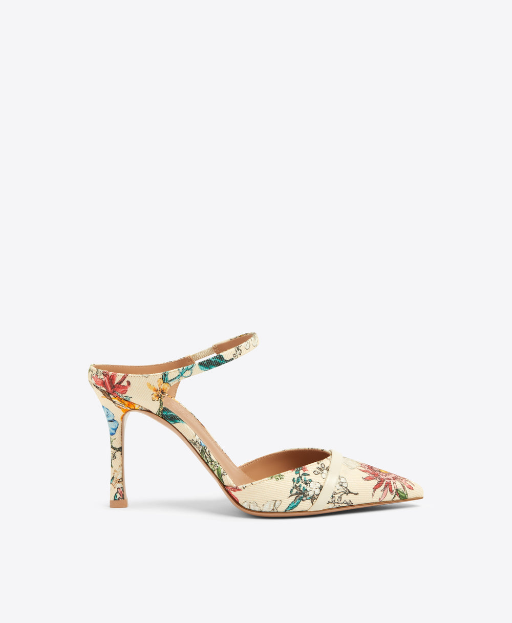 Uma 90 Floral Cream Canvas Heeled Mules Malone Souliers