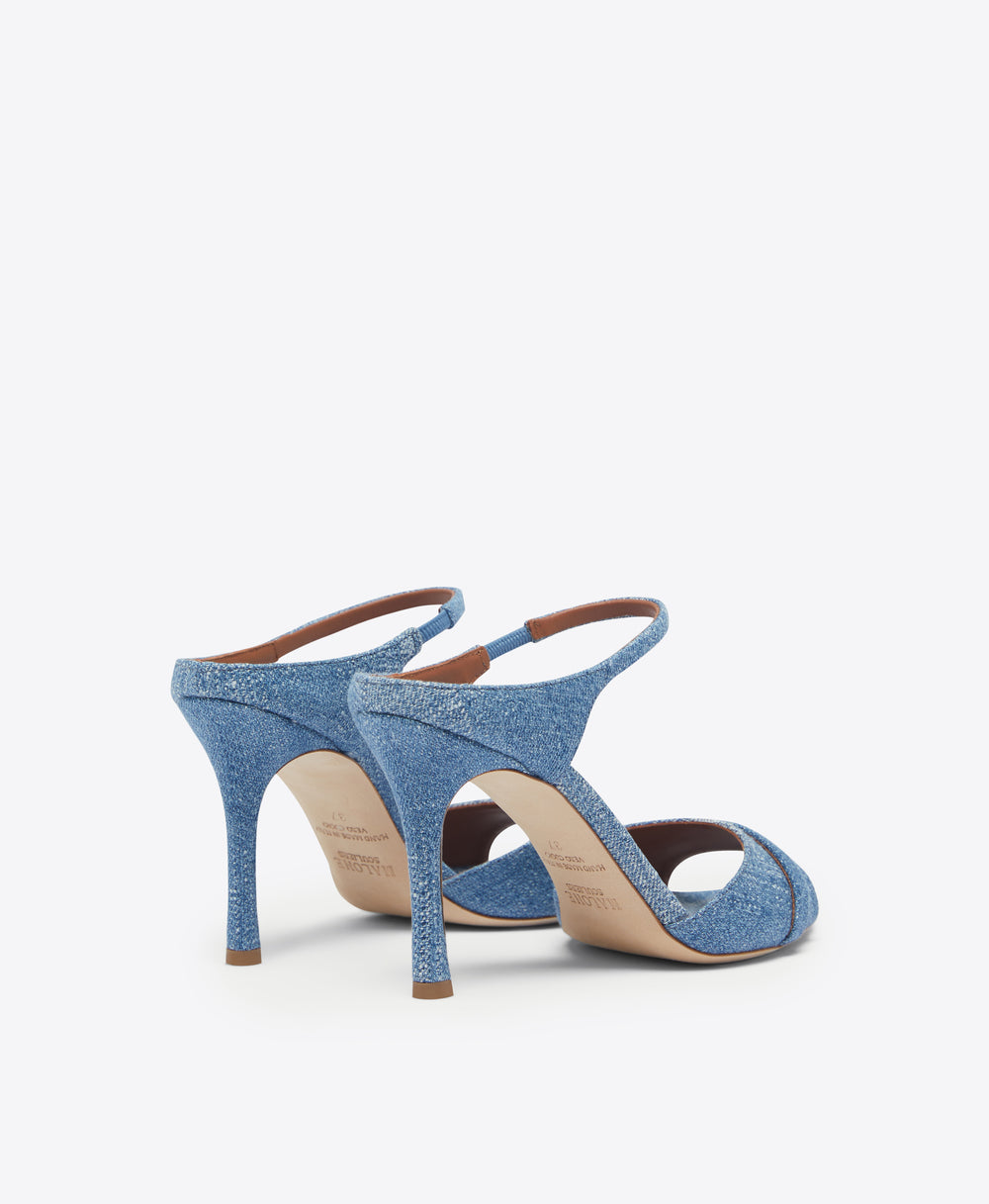 Malone Souliers Una 90mm Baby Blue Denim Heeled Sandals