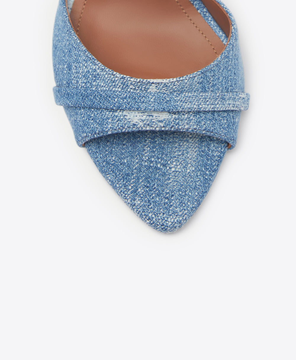 Malone Souliers Una 90mm Baby Blue Denim Heeled Sandals