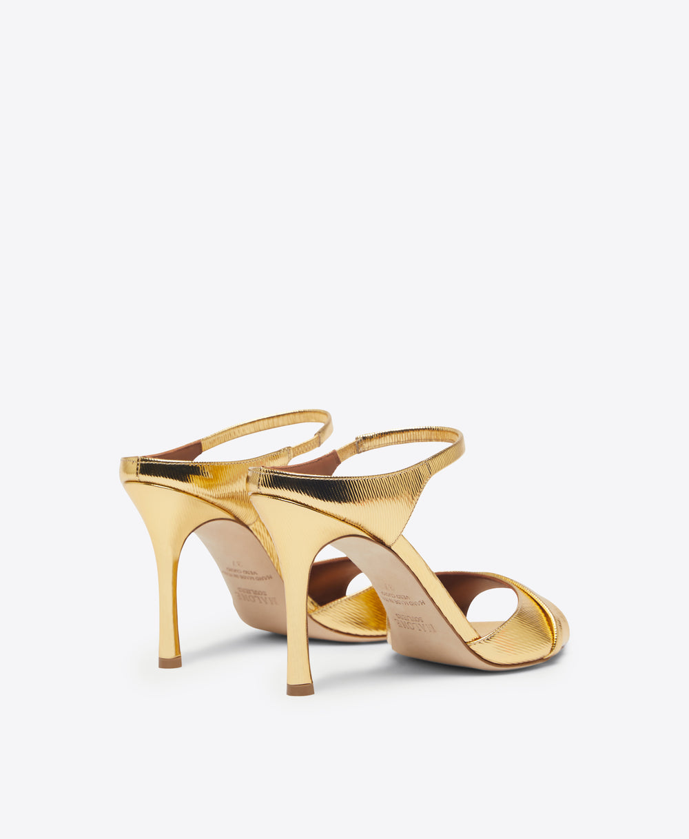 Malone Souliers Una 90mm Gold Embossed Leather Heeled Mules