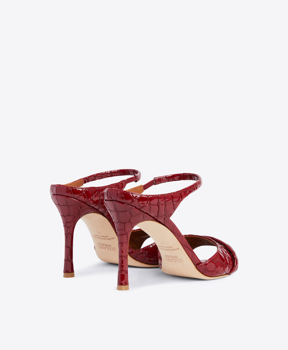 Two-Part Burgundy Sandals - Strap on Flared Stiletto | Malone Souliers