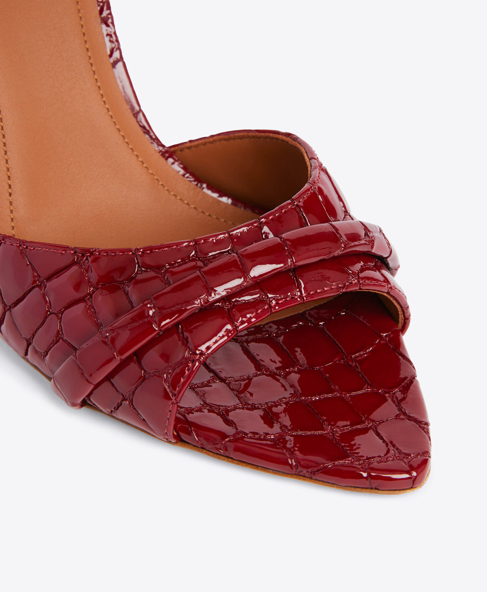 Two-Part Burgundy Sandals - Strap on Flared Stiletto | Malone Souliers